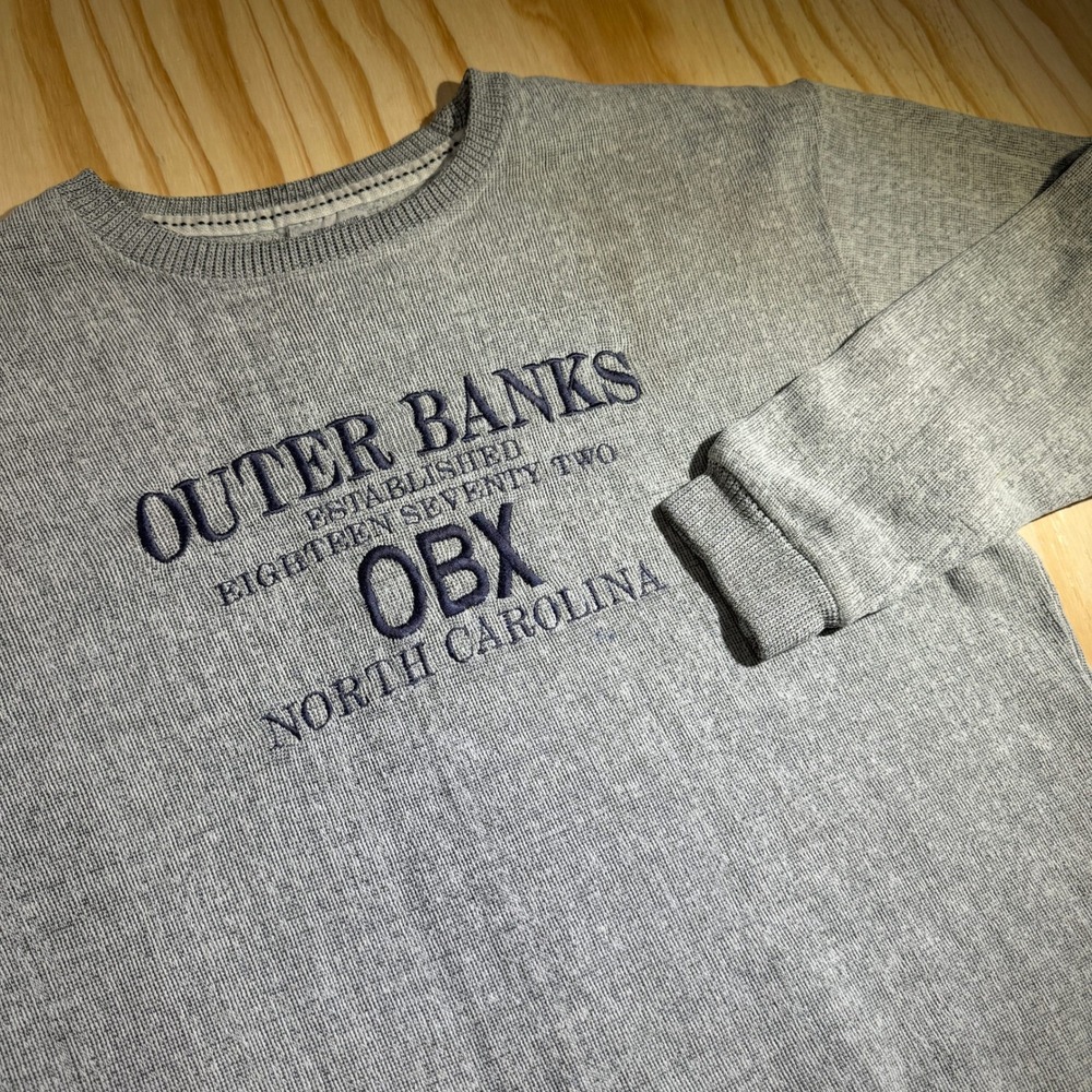 Pacific & Co Outer Banks OBX North Carolina Waffle Knit Sweatshirt Grey Medium